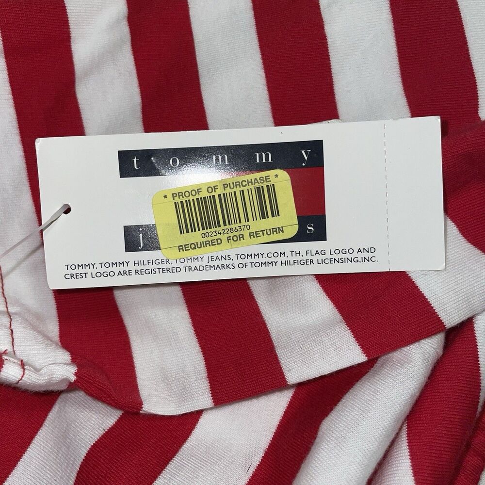 Tommy Hilfiger Red & White Striped V-Neck Hoodie Top - Picture 11 of 13